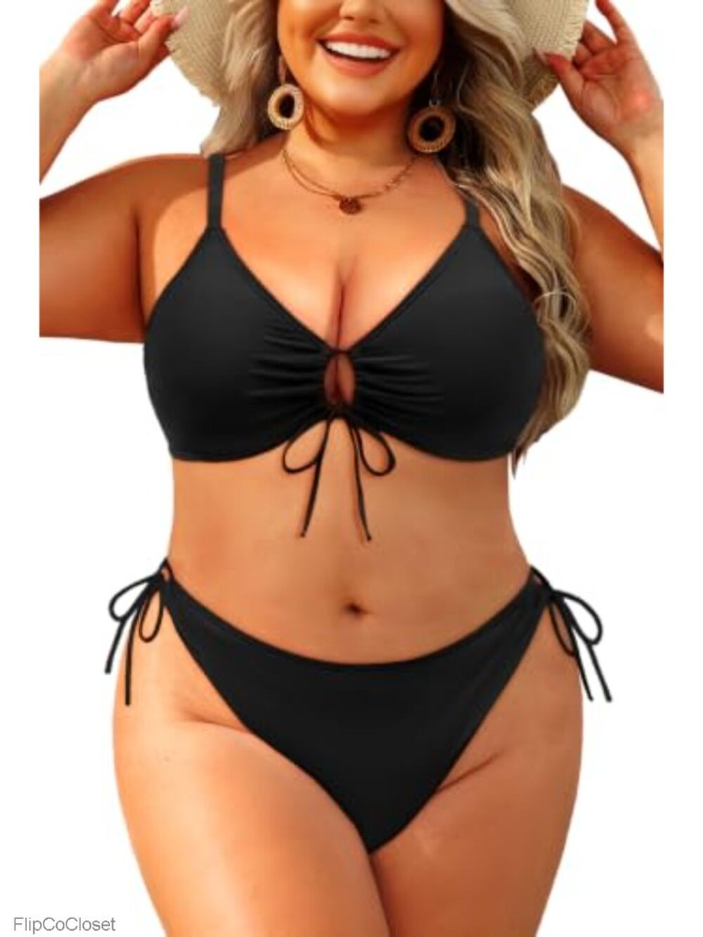 Plus Size Triangle Tie Front Bikini Set Side Tie Two Piece Swimsuit